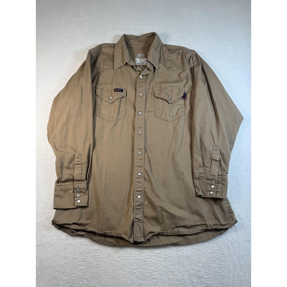 LAPCO FR Shirt Mens XLT Beige Long Sleeve Flame Resistant Snap Front Workwear